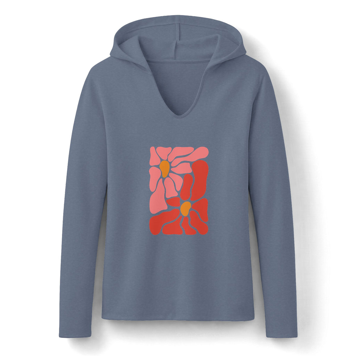 Pink Retro Flower Graphic Long Sleeve Women's Hoodie