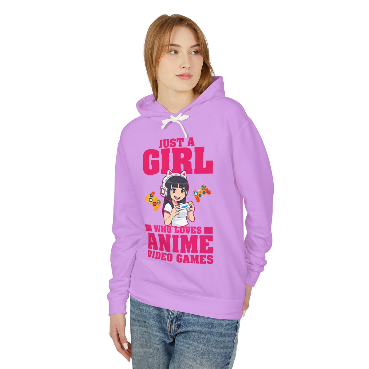 "Just A Girl Who Loves Anime & Video Games" Lightweight Women's Hooded Sweatshirt