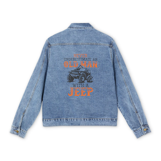 Never Underestimate An Old Man With A Jeep Denim Jacket