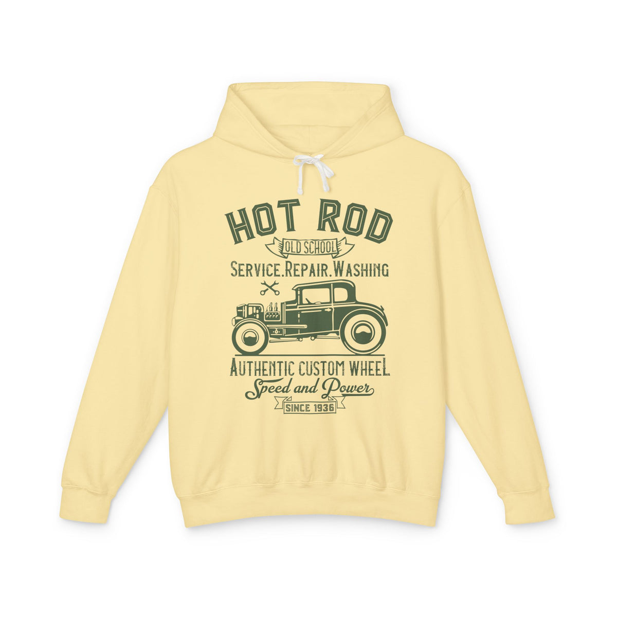 Hot Rod Old School Authentic Custom Wheel Lightweight Hooded Sweatshirt