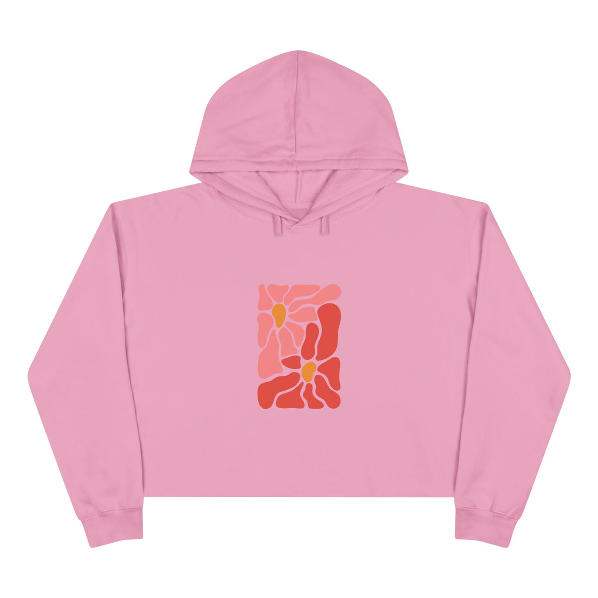 Pink Retro Flower Graphic Crop Hoodie