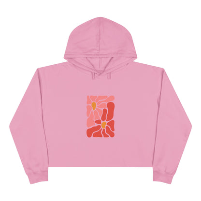 Pink Retro Flower Graphic Crop Hoodie
