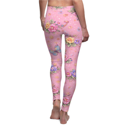 Pink Floral Butterfly Women's Casual Leggings