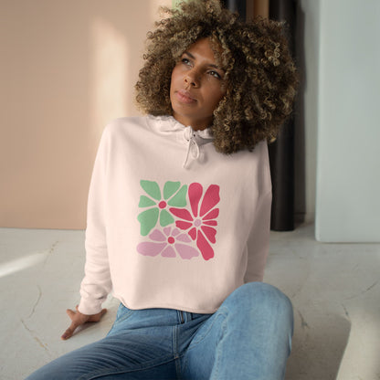 Floral Retro Block Print Crop Hoodie