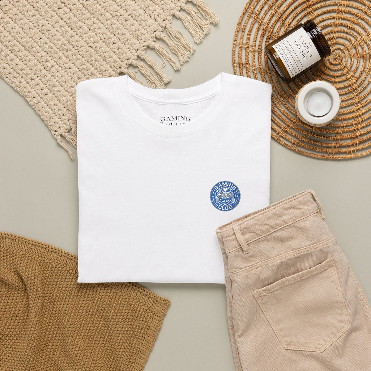 Gaming Club Embroidered Chest Logo Classic Crewneck T-Shirt