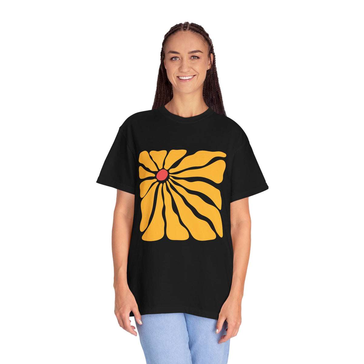 Minimal Yellow Floral Graphic Garment-Dyed Women's T-Shirt