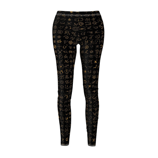 Black & Gold Mystic Symbols Women's Casual Leggings