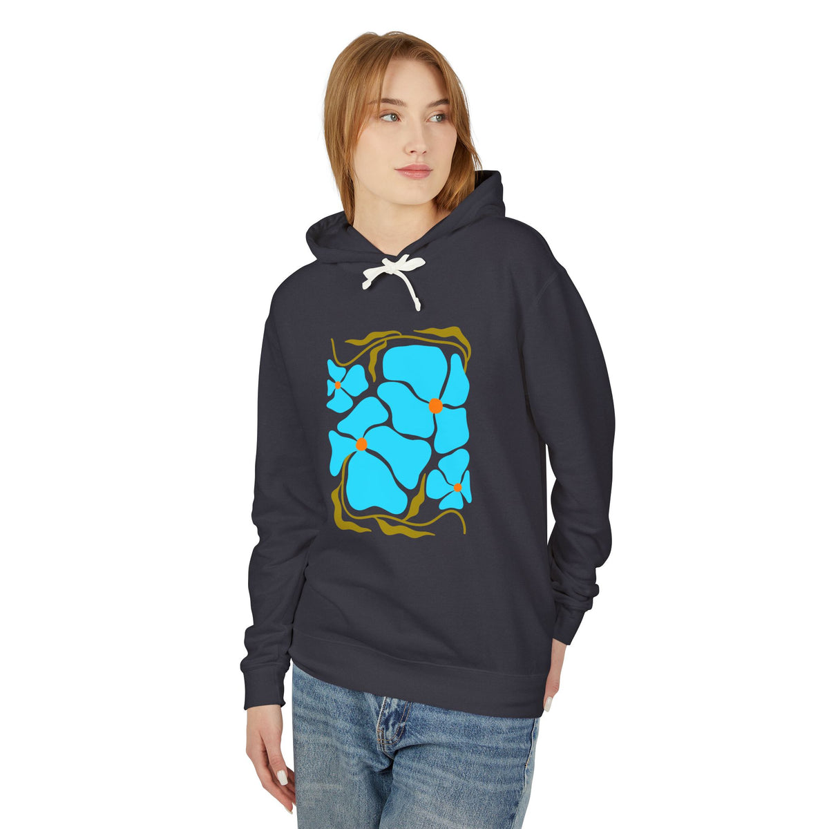 Blue Organic Pattern Lightweight Women's Hooded Sweatshirt