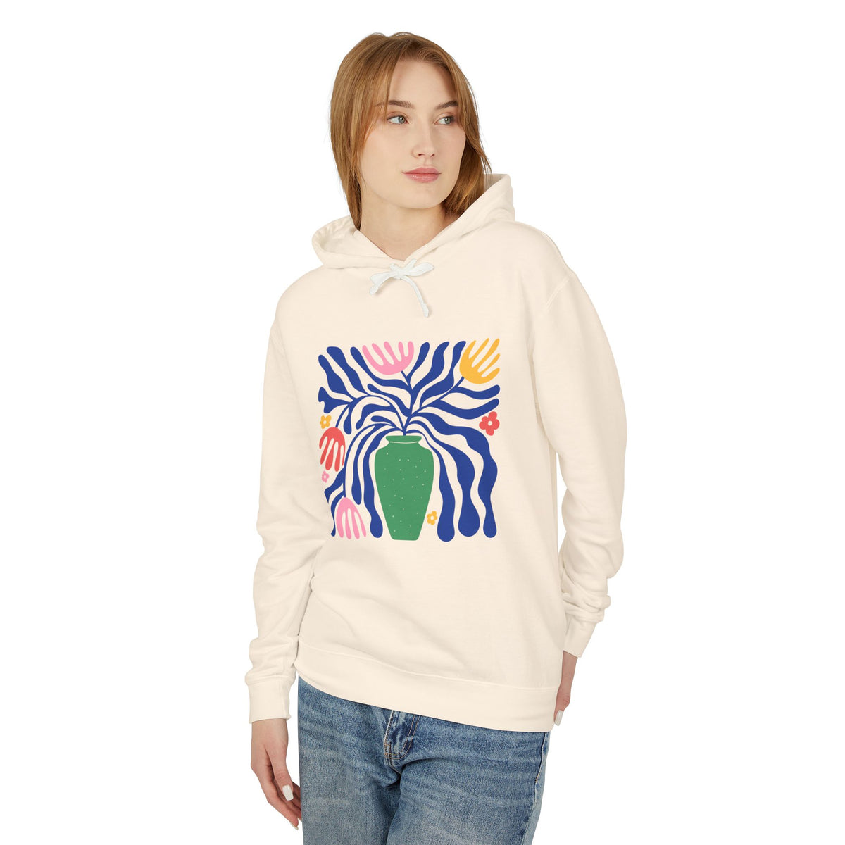 Colorful Folk Art Botanical Lightweight Women's Hooded Sweatshirt