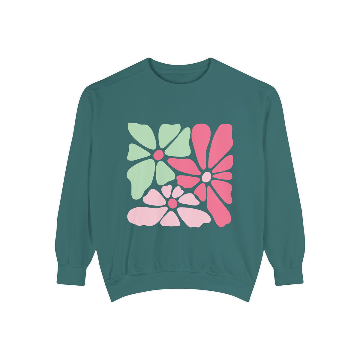 Floral Retro Block Print Garment-Dyed Women's Sweatshirt
