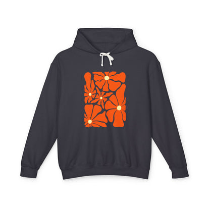 Orange Floral Pattern Lightweight Women's Hooded Sweatshirt