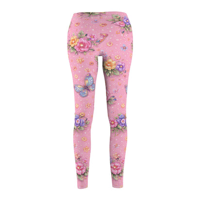 Pink Floral Butterfly Women's Casual Leggings