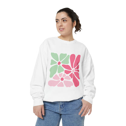 Floral Retro Block Print Garment-Dyed Women's Sweatshirt