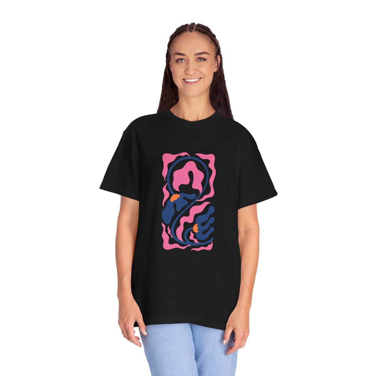 Pink Nautical Wave Graphic Garment-Dyed Women's T-Shirt