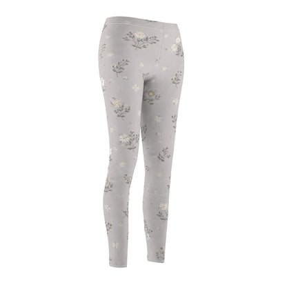 Soft Neutral Grey Floral Women's Casual Leggings