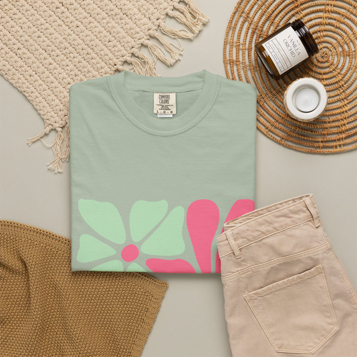 Floral Retro Block Print Garment-Dyed Women's T-Shirt