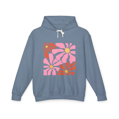 Retro Pink Daisy Graphic Lightweight Women's Hooded Sweatshirt