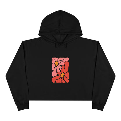 Pink Retro Flower Graphic Crop Hoodie