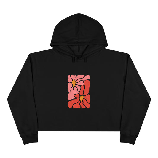 Pink Retro Flower Graphic Crop Hoodie