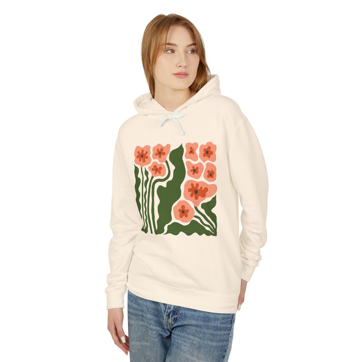 Retro Wildflower Garden Lightweight Women's Hooded Sweatshirt