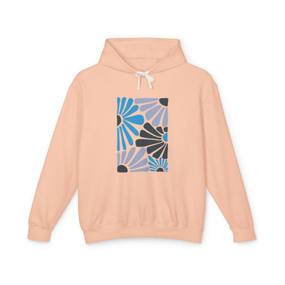 Abstract Blue Floral Pattern Lightweight Women's Hooded Sweatshirt