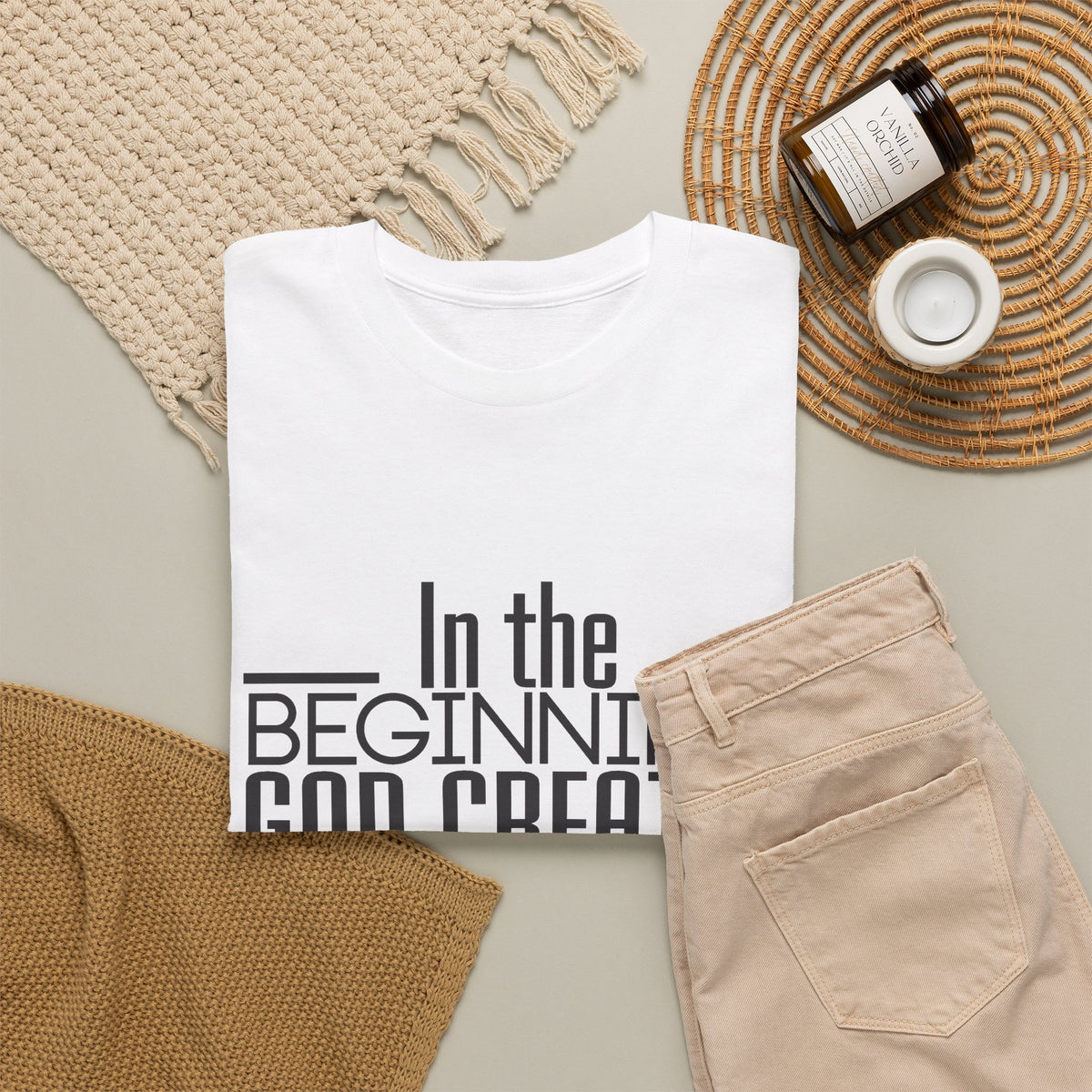 "In the Beginning God Created the Heaven and Earth" Script T-Shirt