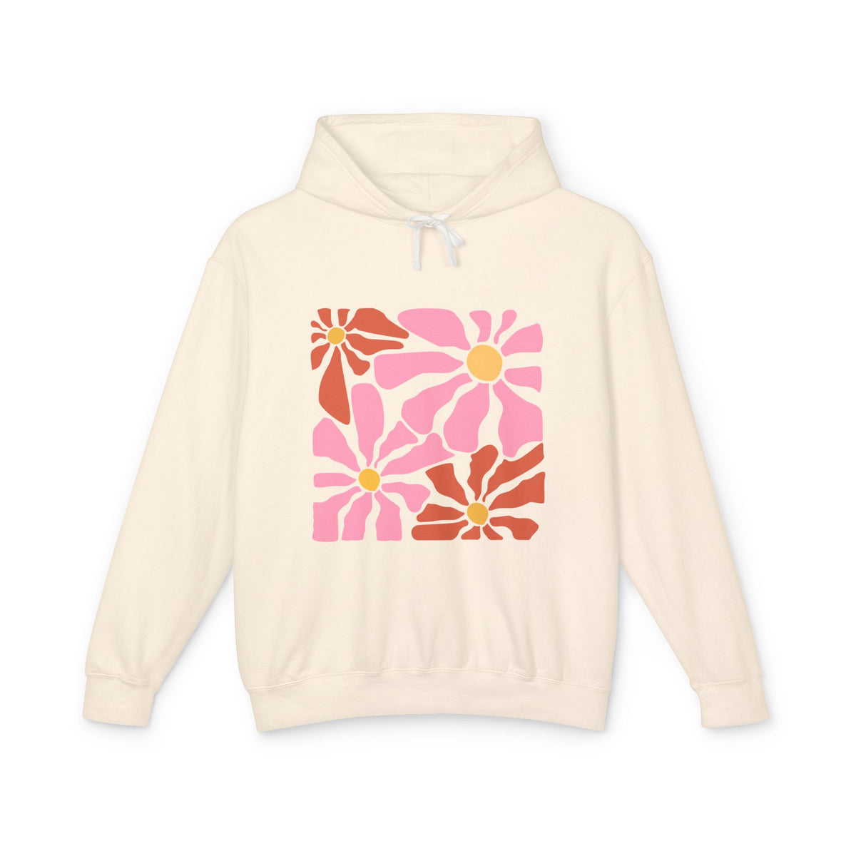 Retro Pink Daisy Graphic Lightweight Women's Hooded Sweatshirt