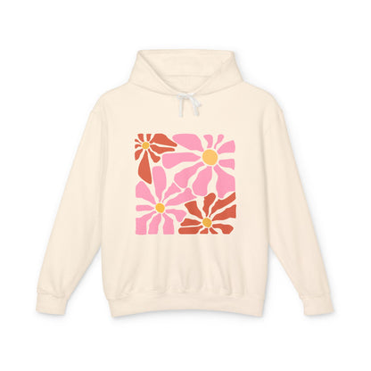 Retro Pink Daisy Graphic Lightweight Women's Hooded Sweatshirt