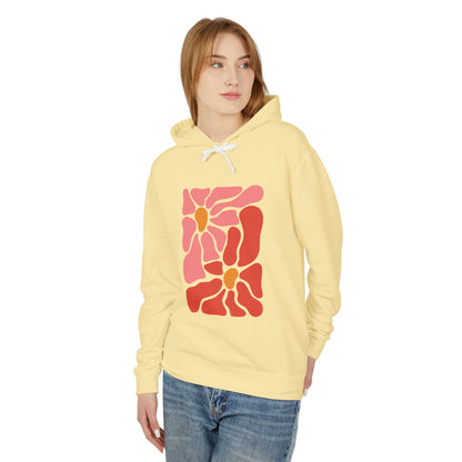Pink Retro Flower Graphic Lightweight Women's Hooded Sweatshirt