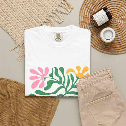 Floral Cutout Abstract Garment-Dyed Women's T-Shirt