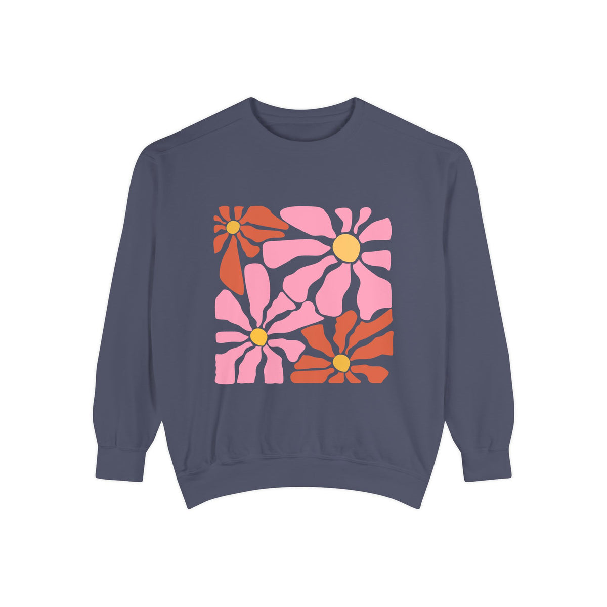Retro Pink Daisy Graphic Garment-Dyed Women's Sweatshirt