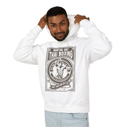 Muay Thai Boxing Vintage Emblem Lightweight Hooded Sweatshirt