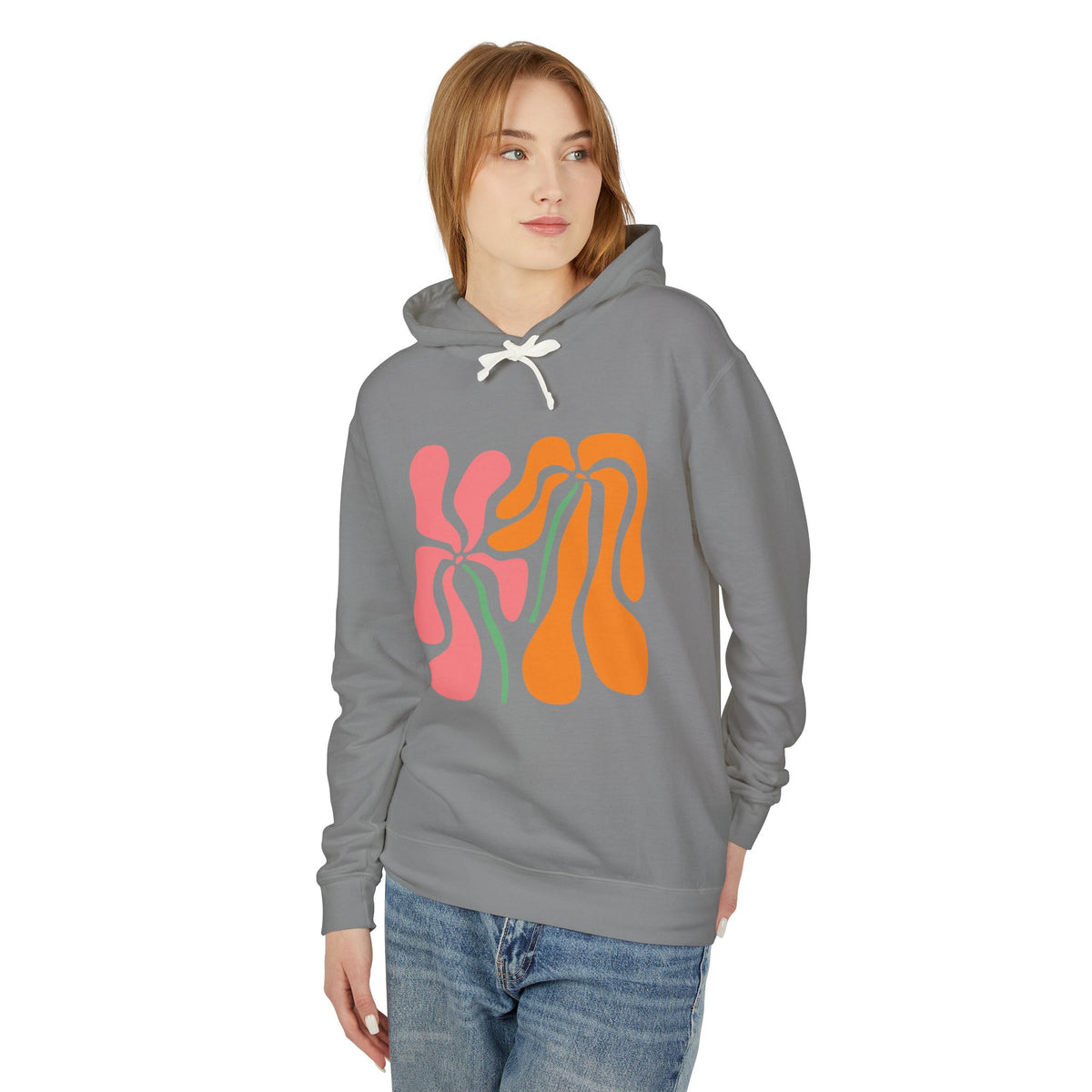 Groovy Pink & Orange Floral Lightweight Women's Hooded Sweatshirt