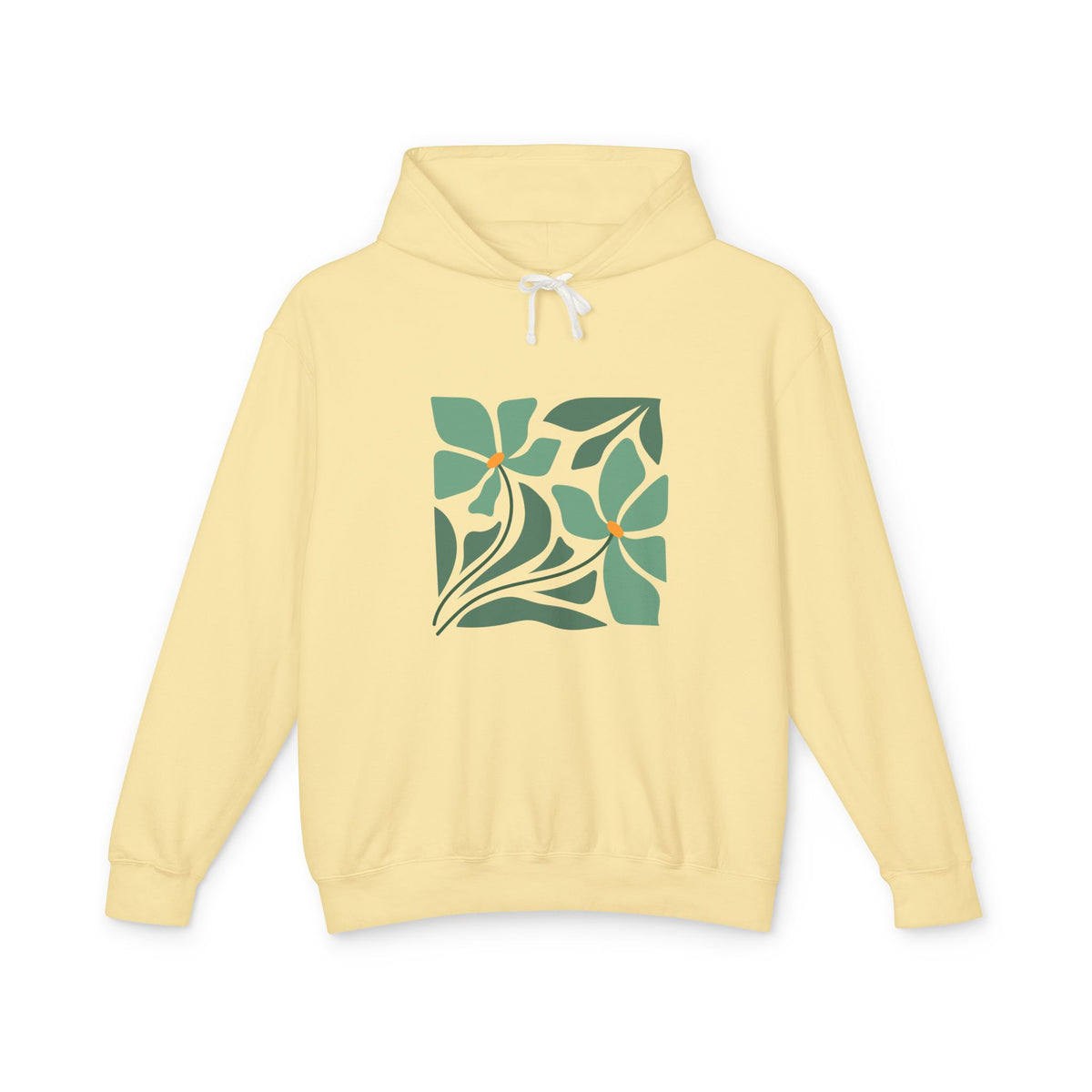 Green Botanical Square Design Lightweight Women's Hooded Sweatshirt