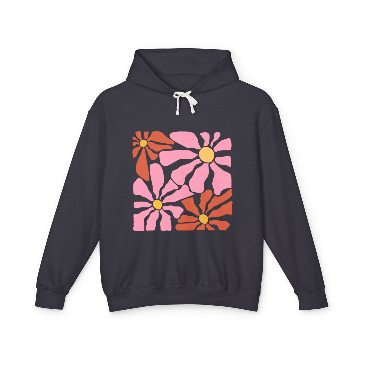 Retro Pink Daisy Graphic Lightweight Women's Hooded Sweatshirt