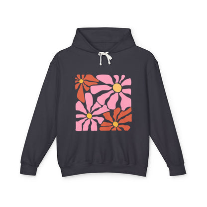 Retro Pink Daisy Graphic Lightweight Women's Hooded Sweatshirt