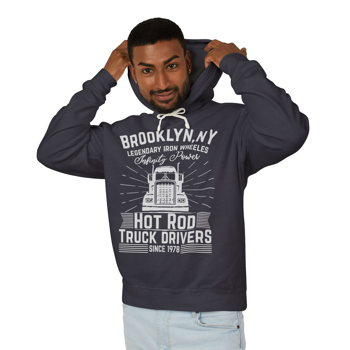 Brooklyn NY Hot Rod Truck Drivers Lightweight Hooded Sweatshirt
