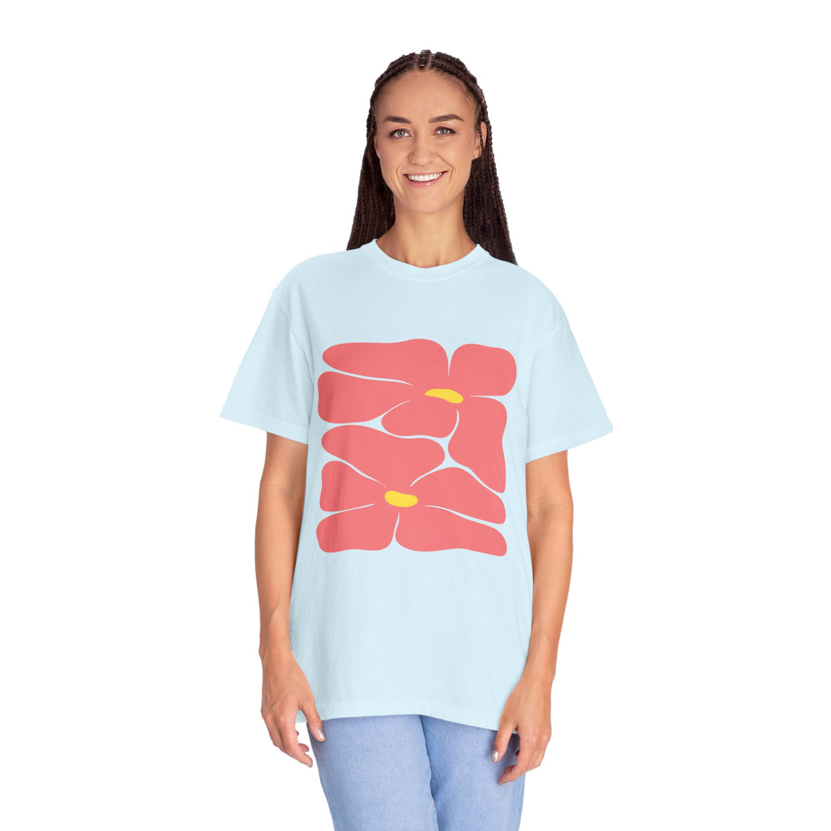 Pink Retro Flowers Graphic Garment-Dyed Women's T-Shirt