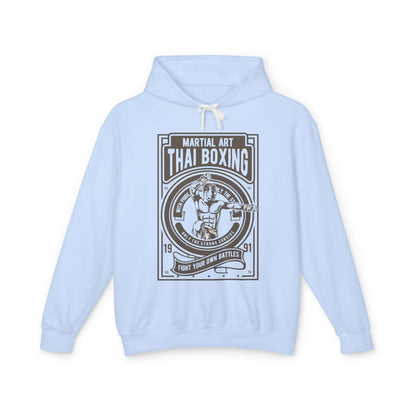 Muay Thai Boxing Vintage Emblem Lightweight Hooded Sweatshirt