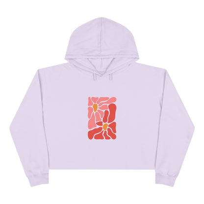 Pink Retro Flower Graphic Crop Hoodie