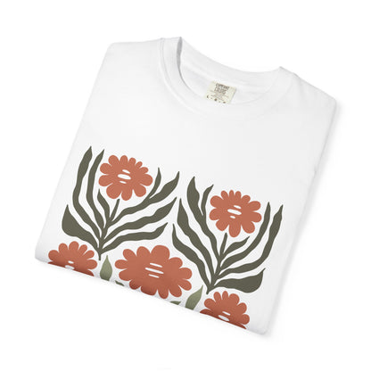 Rustic Flower Print Garment-Dyed Women's T-Shirt