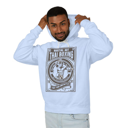 Muay Thai Boxing Vintage Emblem Lightweight Hooded Sweatshirt