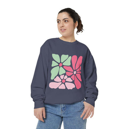 Floral Retro Block Print Garment-Dyed Women's Sweatshirt
