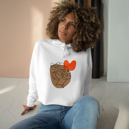 Abstract Heart Line Art Crop Hoodie