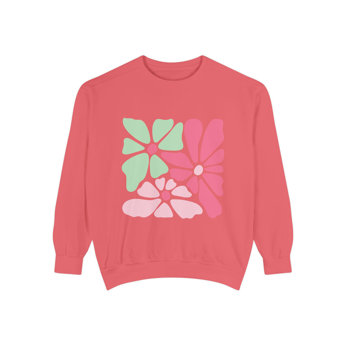 Floral Retro Block Print Garment-Dyed Women's Sweatshirt