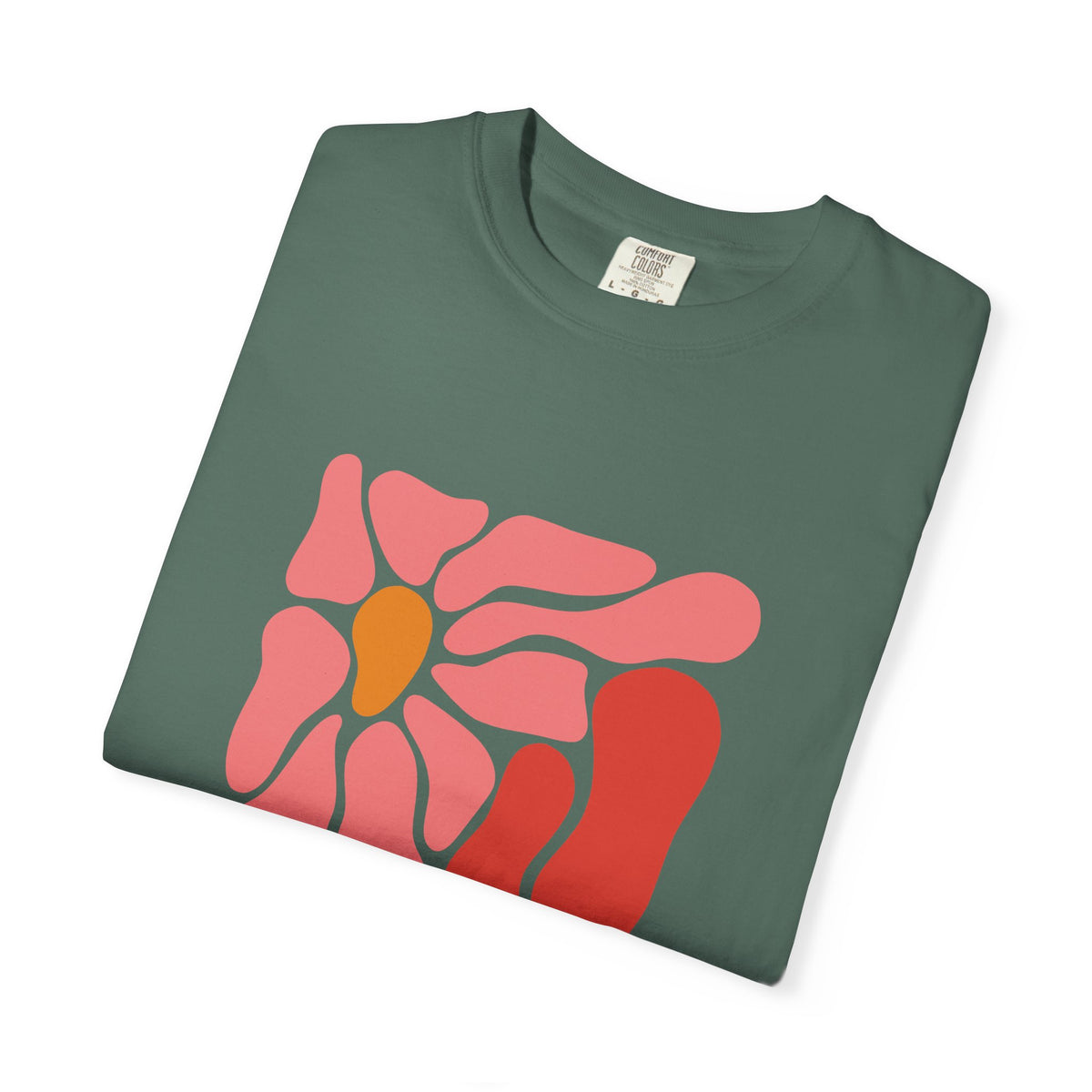 Pink Retro Flower Graphic Garment-Dyed Women's T-Shirt