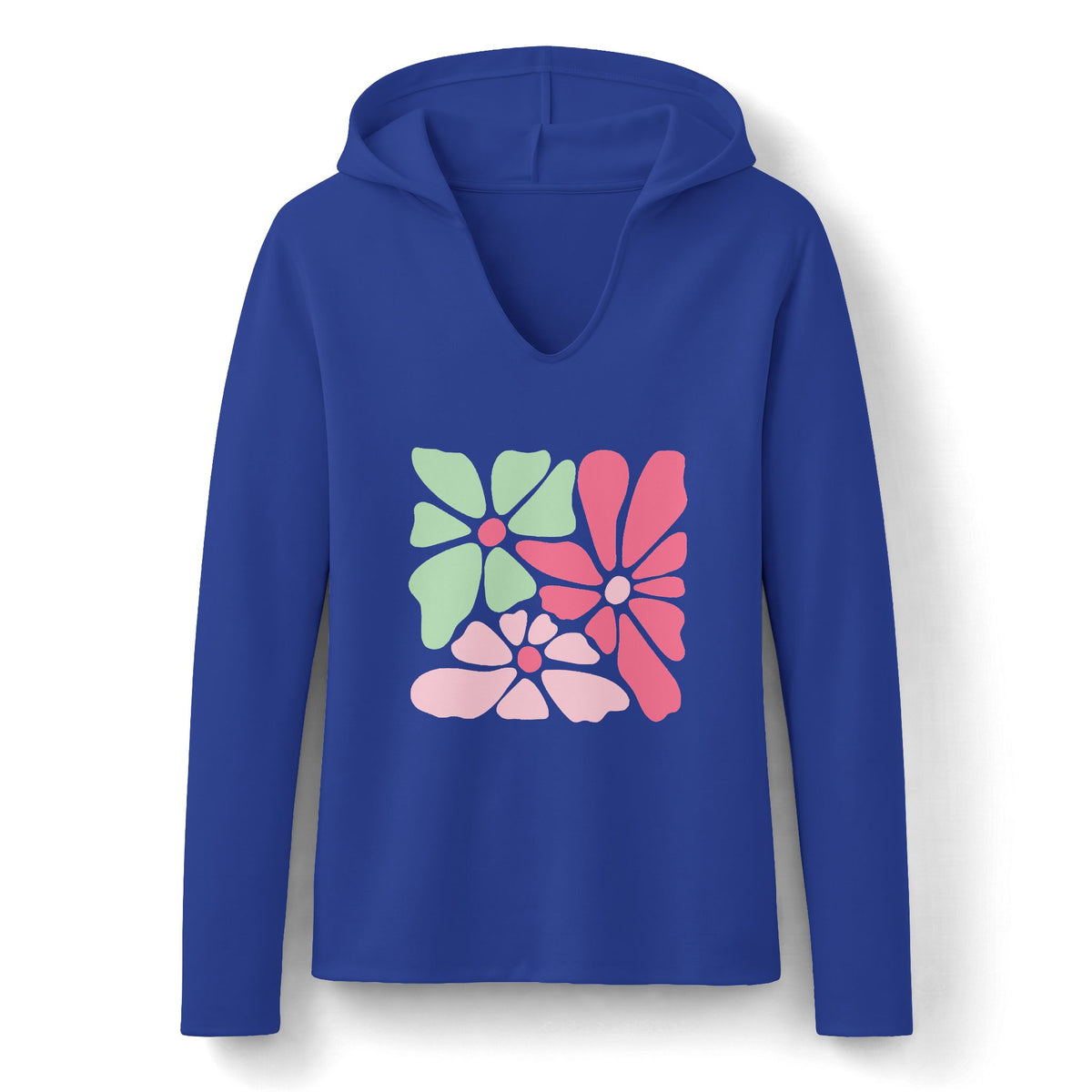 Floral Retro Block Print Long Sleeve Women's Hoodie