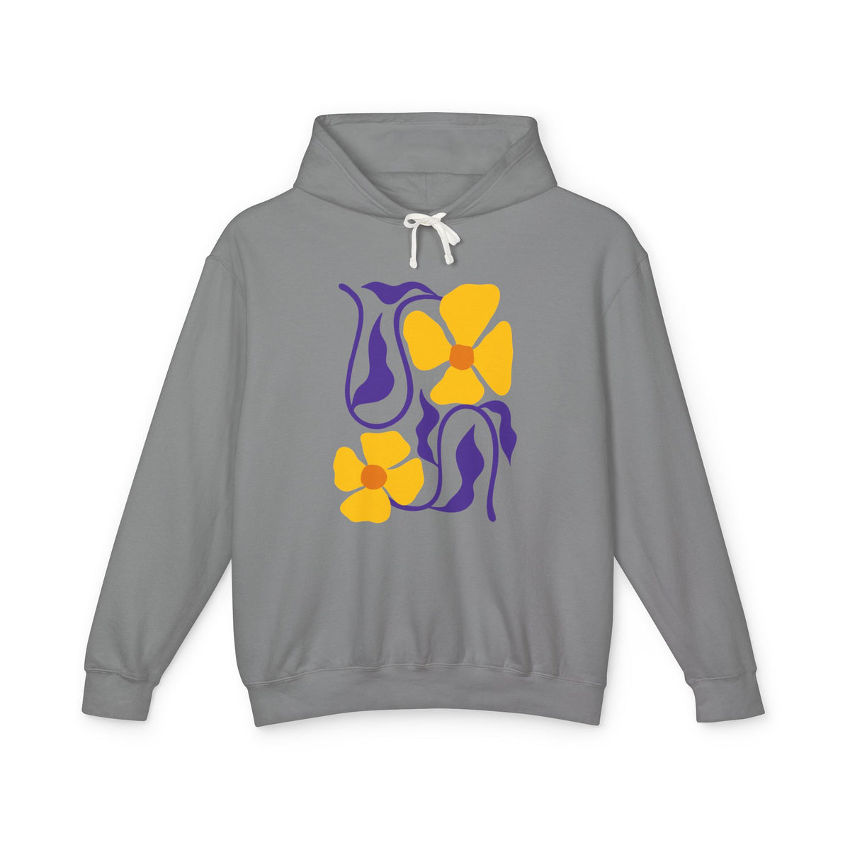 Yellow & Purple 70s-Inspired Flower Design Lightweight Women's Hooded Sweatshirt