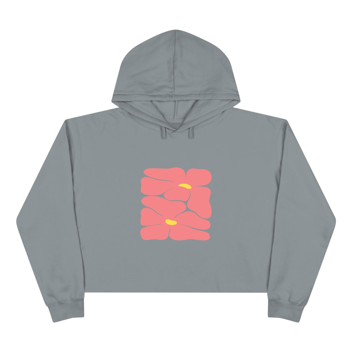 Pink Retro Flowers Graphic Crop Hoodie