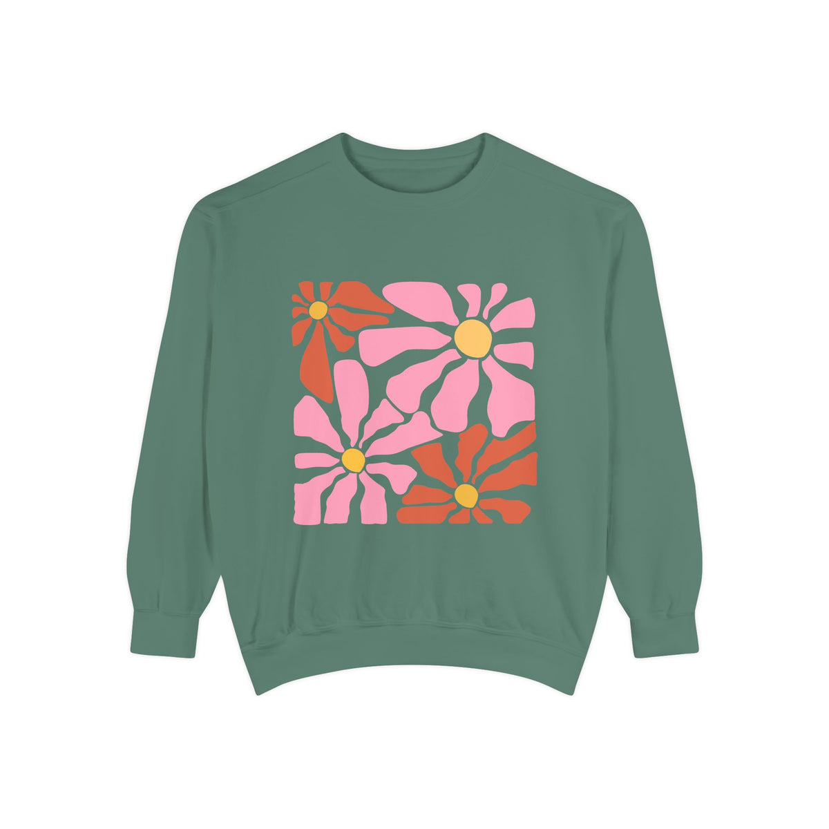 Retro Pink Daisy Graphic Garment-Dyed Women's Sweatshirt